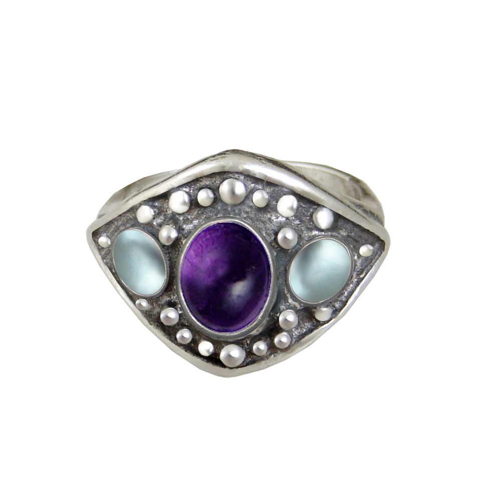 Sterling Silver Medieval Lady's Ring with Amethyst And Blue Topaz Size 8